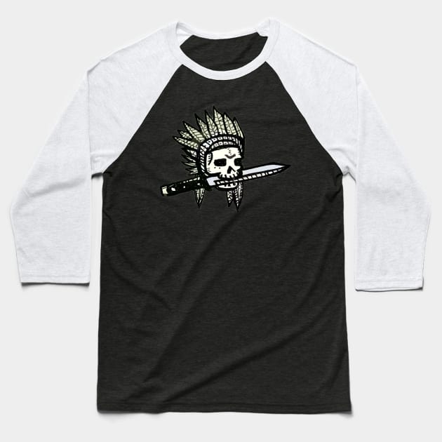 INDIAN SKULL BITES THE KNIFE Baseball T-Shirt by MattisMatt83